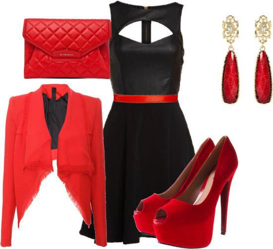 vestido preto com cinto vermelho